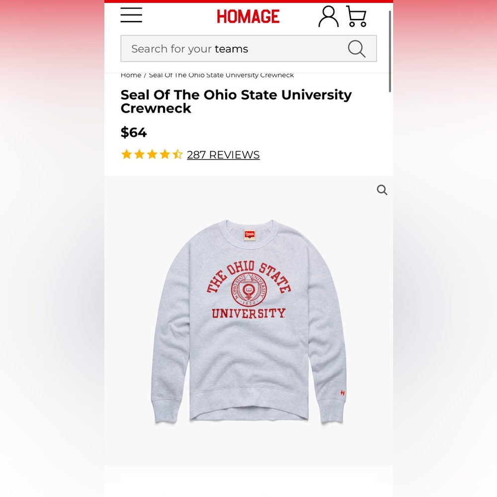 Homage Seal Of The Ohio State University Crewneck EUC!